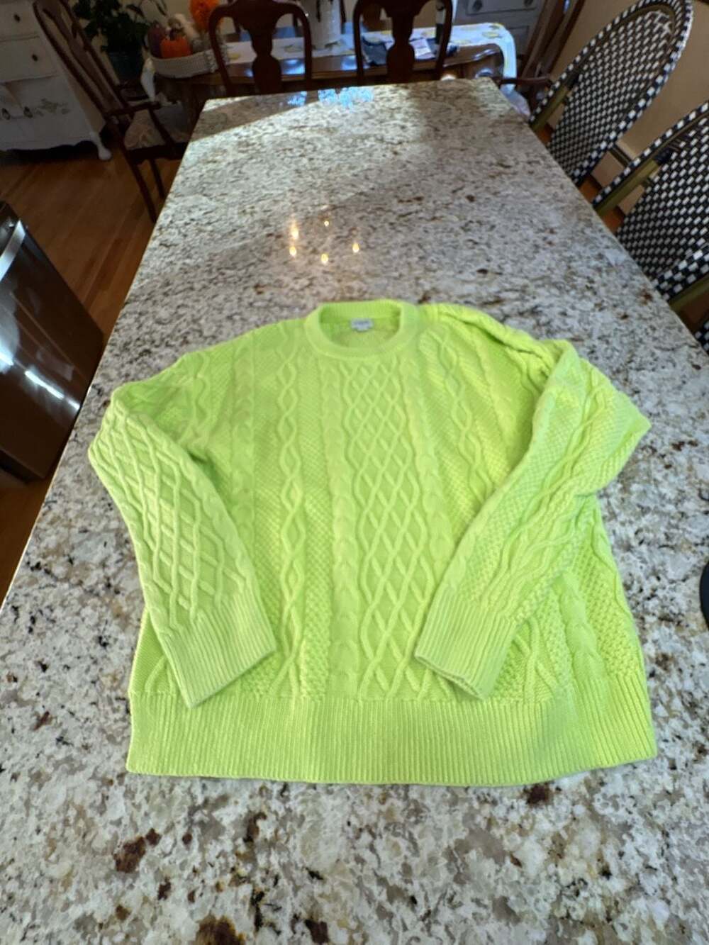 J. Crew Cable Knit Sweater XL Neon Yellow Cotton Crewneck Pullover